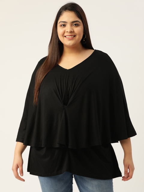 

Revolution Women Black V-Neck Solid Layered Top