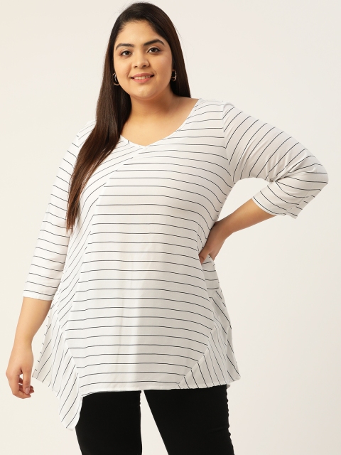 

Revolution Women White Striped V-Neck Top