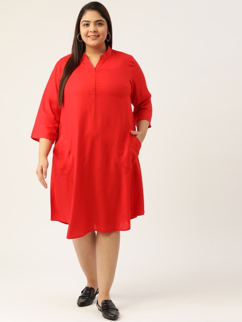 

Revolution Plus Size Red Solid A-Line Midi Dress