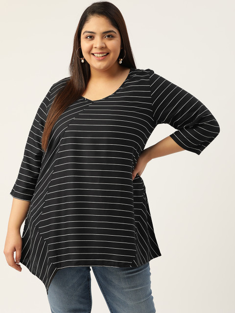

Revolution Women Black & White Striped V-Neck Top