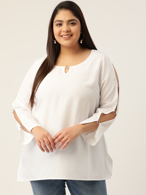 

Revolution Women White Solid Keyhole Neck Top