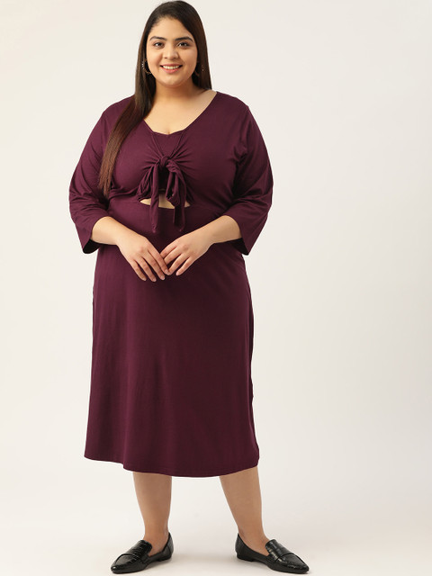 

Revolution Plus Size Burgundy Solid A-Line Midi Dress