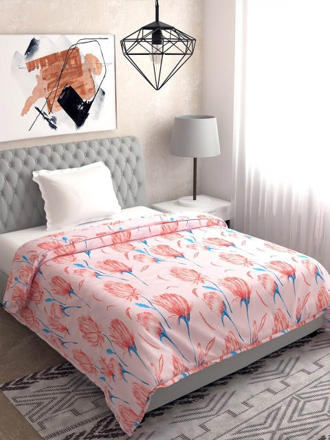 

Salona Bichona Peach-Coloured Floral AC Room 120 GSM Single Bed Dohar