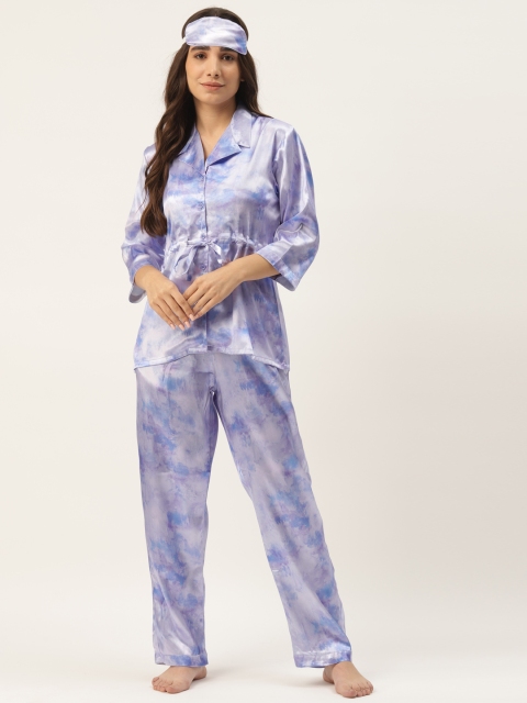 

Rapra The Label Women Blue & White Abstract Print Satin Pyjama Set