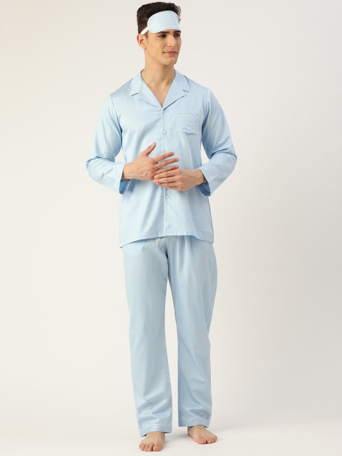 

Rapra The Label Men Blue Pure Cotton Night suit with an Eye mask