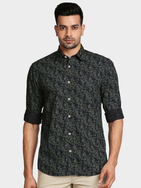 

ColorPlus Men Black Tailored Fit Opaque Printed Cotton Casual Shirt