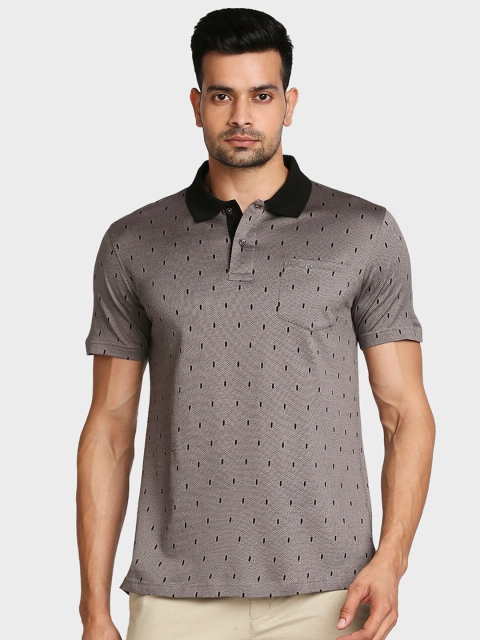 

ColorPlus Men Black & Grey Printed Polo Collar T-shirt