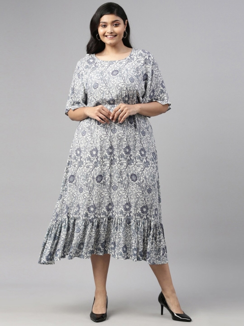 

The Pink Moon White Ethnic Motifs Midi Dress