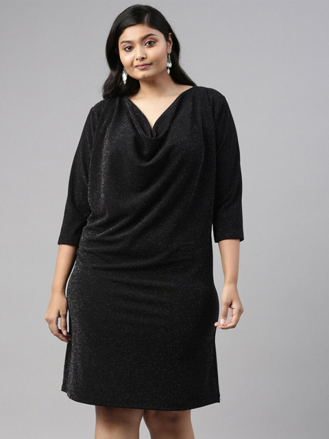

The Pink Moon Black Cowl Neck A-Line Dress