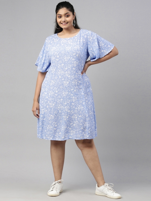 

The Pink Moon Blue Floral A-Line Dress