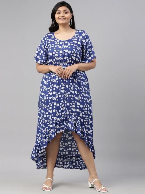 

The Pink Moon Women Blue & White Floral Printed Crepe Maxi Dress