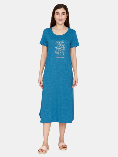 

Rosaline by Zivame Blue Printed T-shirt Nightdress