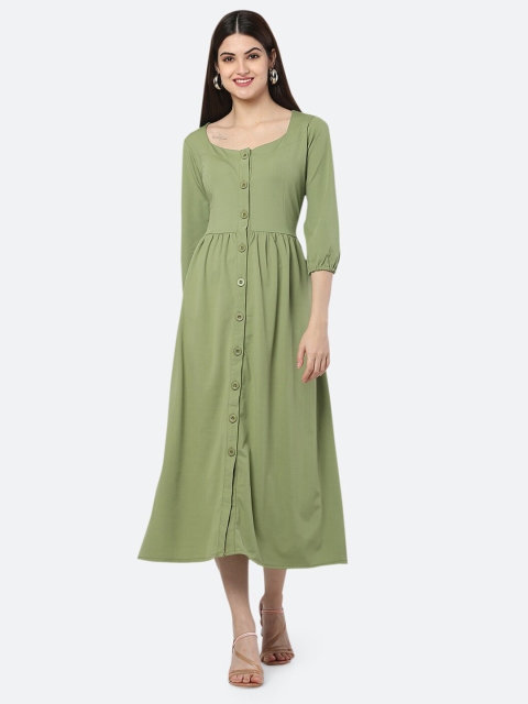 

Ashnaina Olive Green Midi Dress