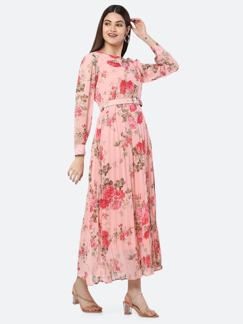 

Ashnaina Peach-Coloured Floral Georgette Maxi Dress