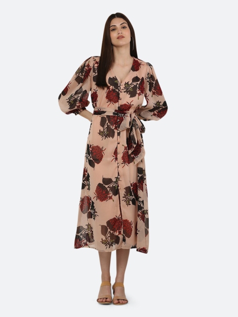 

Ashnaina Beige Floral Georgette Midi Dress
