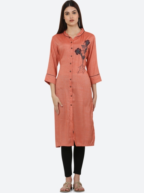 

Ashnaina Women Peach-Coloured & Maroon Embellished Kurta