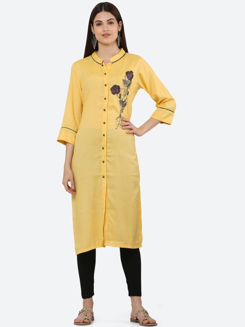 

Ashnaina Women Yellow Thread Work Kurta
