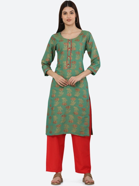 

Ashnaina Women Green Ethnic Motifs Printed Flared Sleeves Kurta