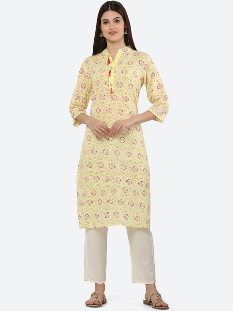 

Ashnaina Women Yellow & Pink Ethnic Motifs Printed Cotton Kurta