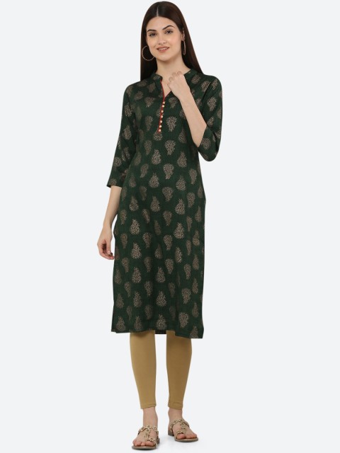 

Ashnaina Women Green Ethnic Motifs Printed Flared Sleeves Kurta