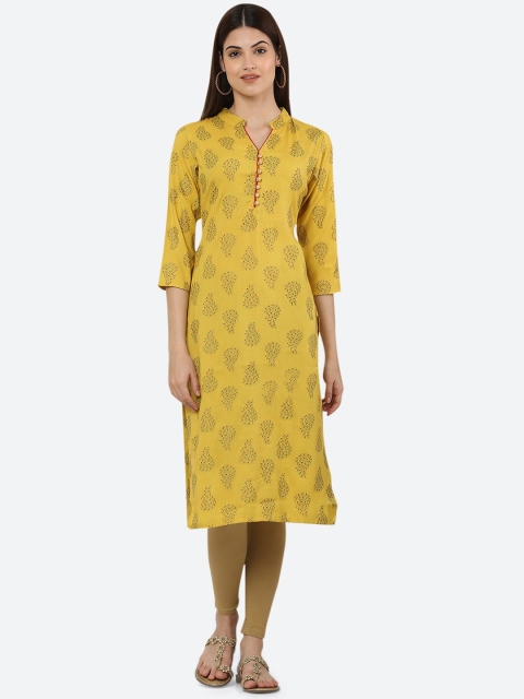 

Ashnaina Women Yellow Ethnic Motifs Printed Thread Work Kurta