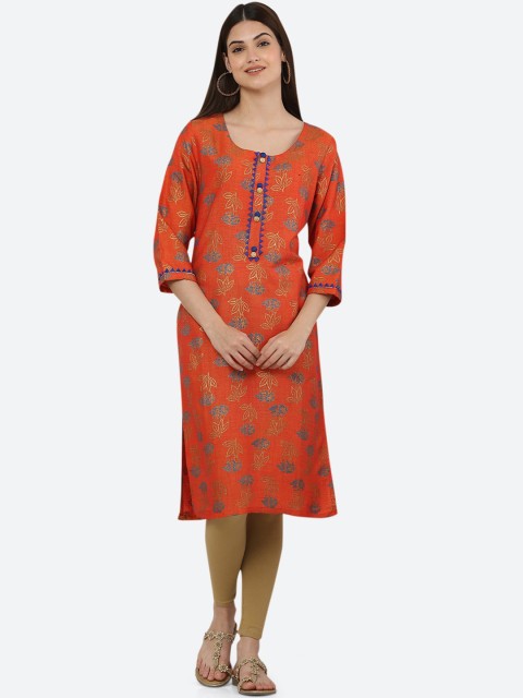 

Ashnaina Women Orange Ethnic Motifs Printed Kurta