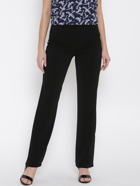 

Allen Solly Woman Black Solid Flat-Front Trousers