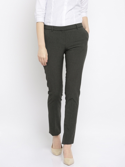 

Allen Solly Woman Charcoal Grey Checked Regular Fit Flat-Front Formal Trousers