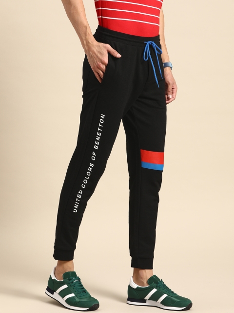 

United Colors of Benetton Men Black Brand Logo Print Joggers