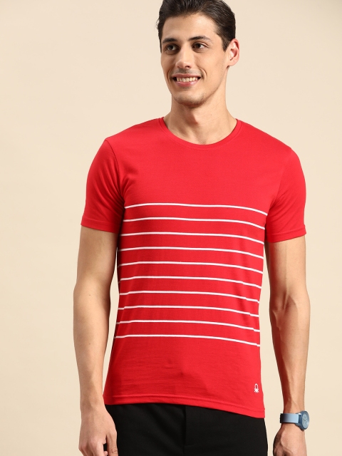 

United Colors of Benetton Men Red & White Striped T-shirt