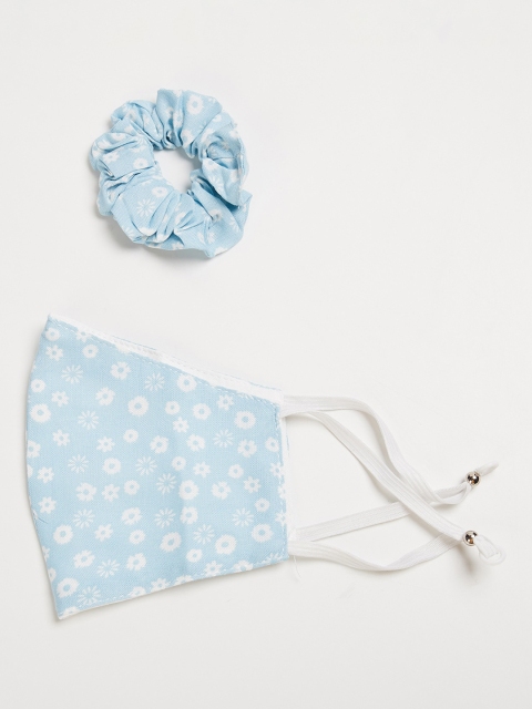 

Ginger by Lifestyle Women Blue Printed Masks & Ponytail Holder