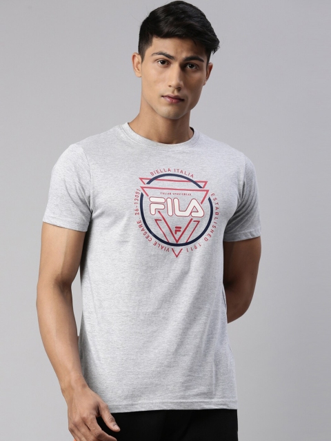 

FILA Men Grey Brand Logo Printed Pure Cotton T-shirt