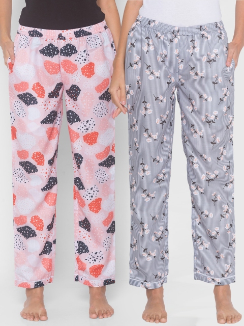 

FashionRack Women Pack of 2 Grey & Pink Printed Lounge Pants