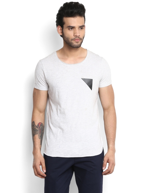 

MR BUTTON Men Grey Melange Structured Fit Solid Round Neck T-shirt