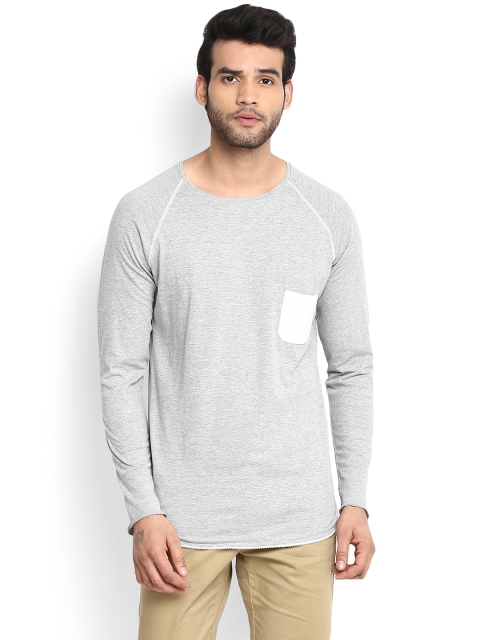 

MR BUTTON Men Grey Melange Solid Round Neck T-shirt
