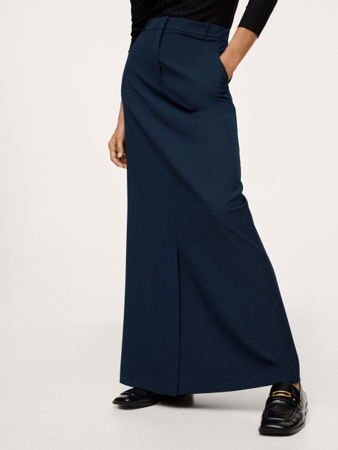 

MANGO Women Navy Blue Solid A-Line Maxi Skirt