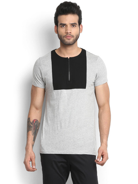 

MR BUTTON Men Grey Melange Solid Round Neck T-shirt