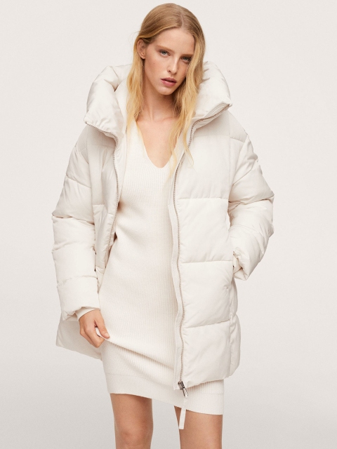

MANGO Women White ANORAK TOKYO Hooded Padded Jacket