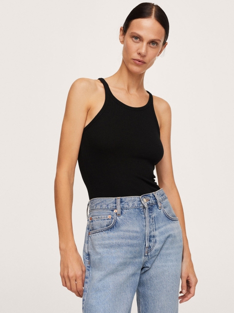 

MANGO Black Ribbed Strappy Top