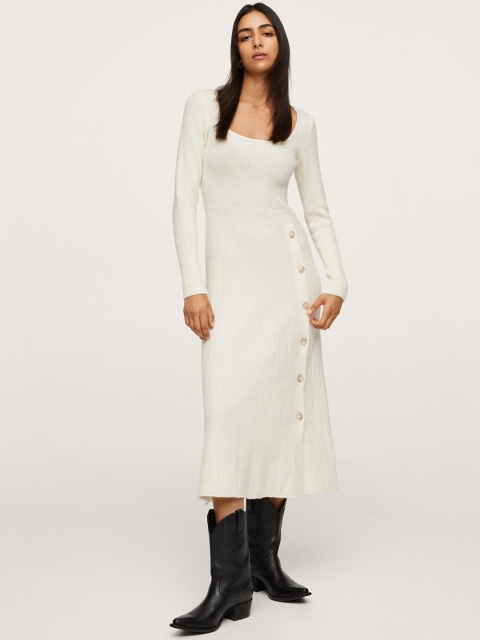 

MANGO Off-White Ribbed Sweater Midi Dress