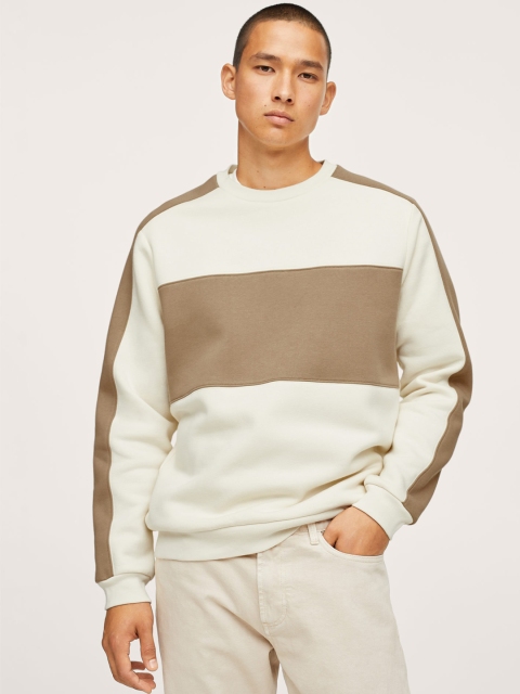 

MANGO MAN White & Beige ALTAFULL Colourblocked Sweatshirt