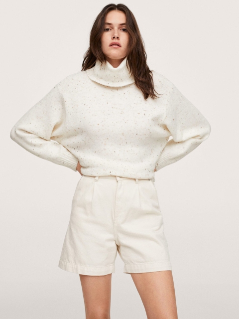 

MANGO Women Off White Solid Speckled Pullover Sweater