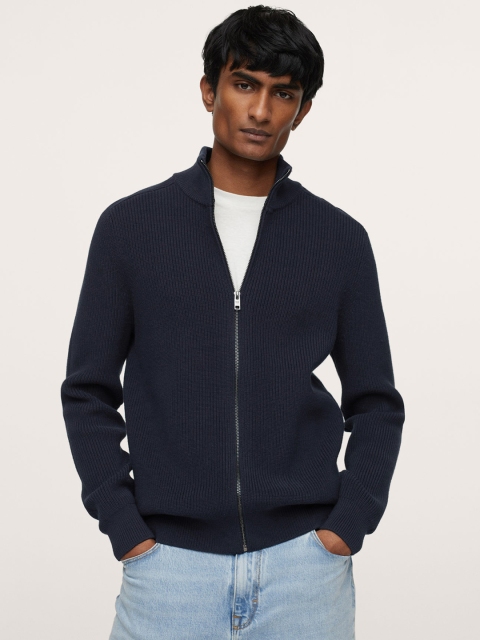 

MANGO MAN Men Navy Blue Solid Cardigan Sweater