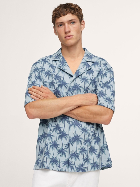

MANGO MAN Men Blue Tropical Printed Pure Cotton Casual Shirt