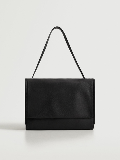 

MANGO Black Leather Shoulder Bag