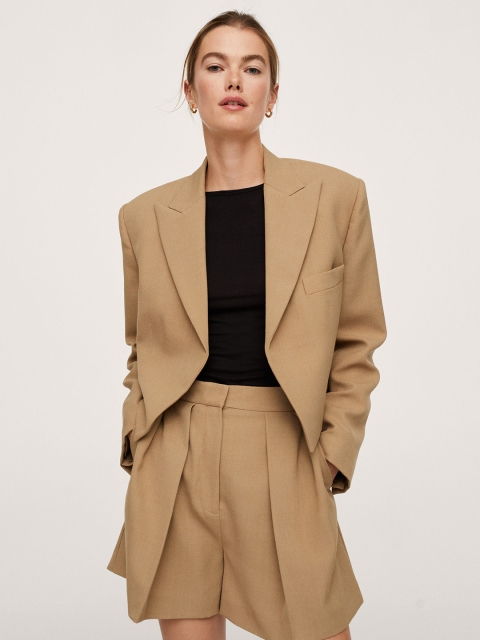 

MANGO Women Beige ALICE Regular-Fit Open-Front Causal Blazer