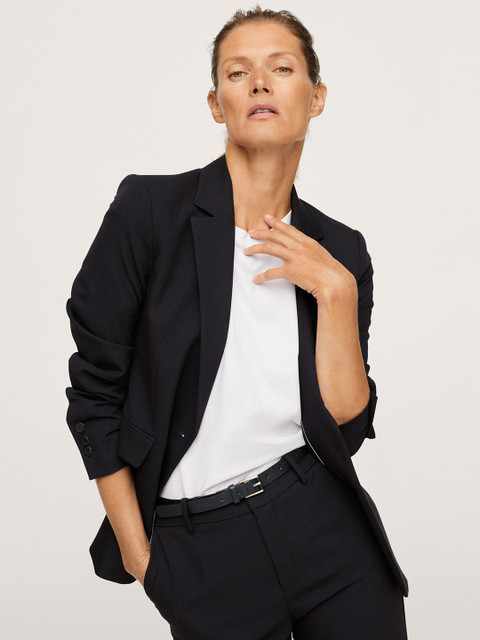 

MANGO Women Black BOREAL Regular-Fit Single-Breasted Formal Blazer