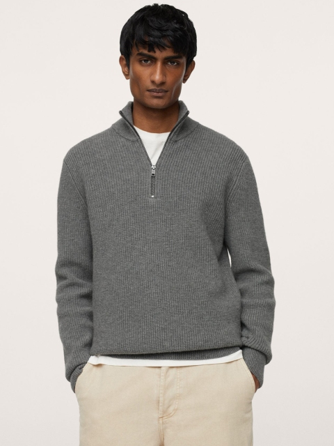 

MANGO MAN Men Grey Self-Design Pullover Sweater