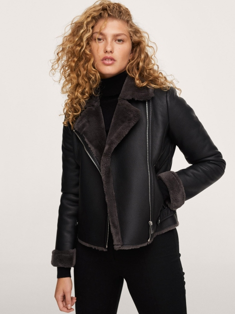 

MANGO Women Black CADI Biker Jacket