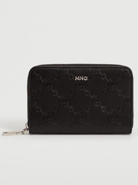 

MANGO Women Black Geometric Textured PU Zip Around Wallet
